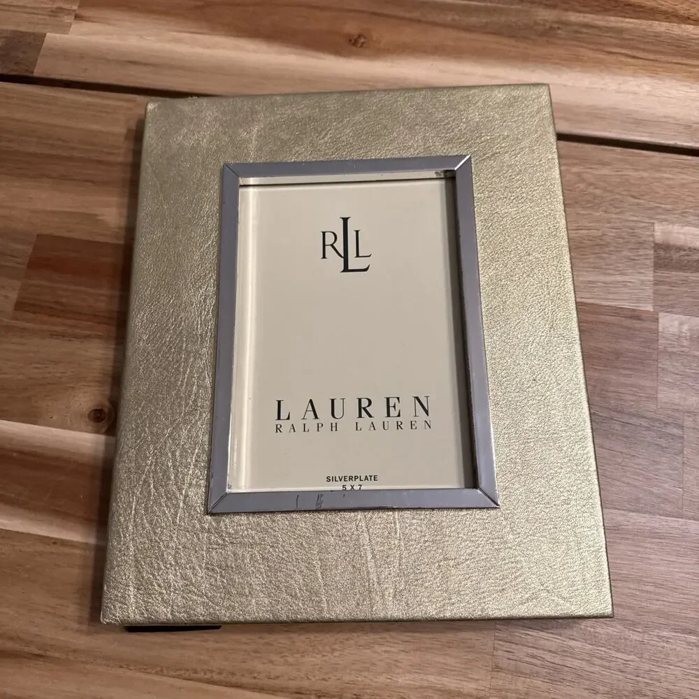 Vintage Ralph Lauren Mayfield Gold Leather Picture Frame 5x7 Silverplate